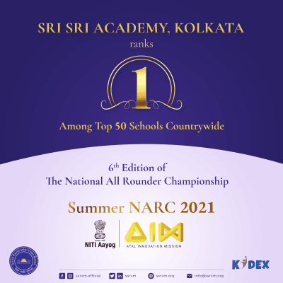 Sri Sri Academy, Kolkata ranks 1st among the Top 50 schools countrywide in the 6th edition of the National All Rounder Championship ‘Summer NARC 2021’